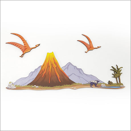 Pine Wall Art featuring a Volcano design, crafted from eco-friendly pine veneer, 370mm x 125mm, perfect for any decor.