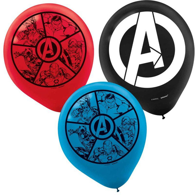 Colorful 30cm latex balloons featuring Marvel Avengers, ideal for superhero-themed parties, pack of 6.