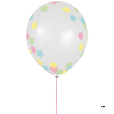 Pack of 6 vibrant pastel confetti latex balloons, 30cm, perfect for celebrations and decorations.