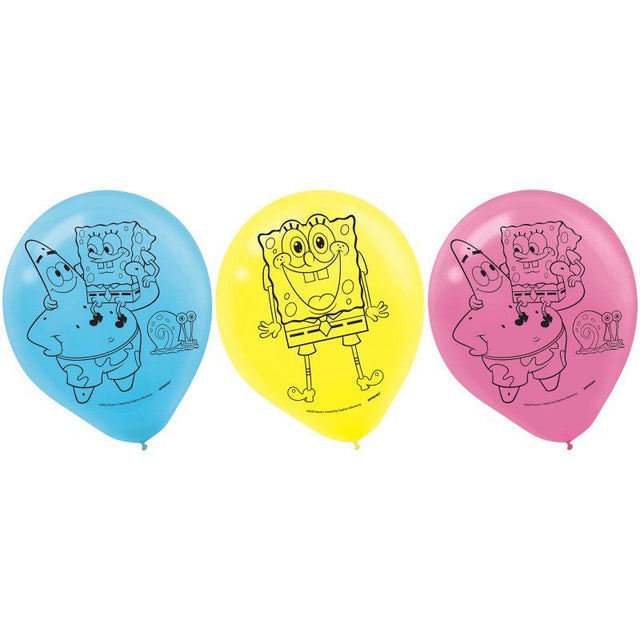 Pack of 6 Spongebob latex balloons, 12 inches, vibrant colors perfect for birthday parties and themed events.