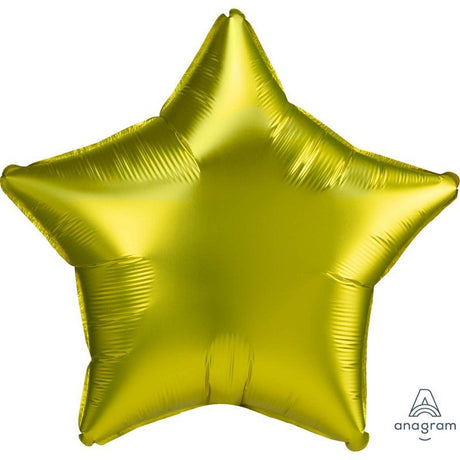 Vibrant lemon-colored 45cm foil balloon in star shape, perfect for celebrations, featuring a satin luxe finish.
