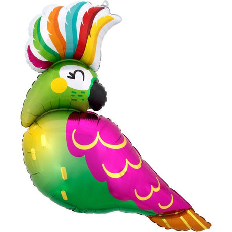 Vibrant 78cm tropical parrot foil balloon, perfect for summer parties and festive celebrations.