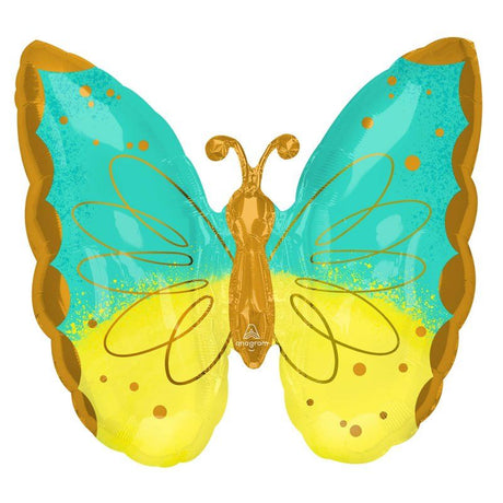 Supershape XL Mint & Yellow Butterfly Foil Balloon, 63cm, perfect for celebrations with its vibrant colors and whimsical design.