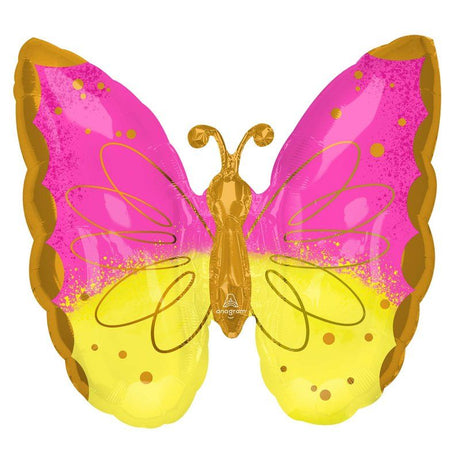 Supershape XL Pink & Yellow Butterfly Foil Balloon, 63cm, perfect for celebrations and adding whimsy to any occasion.