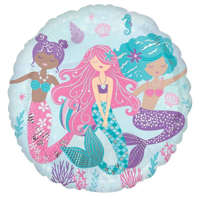 Self sealing 45cm shimmering mermaid foil balloon, perfect for party decorations.