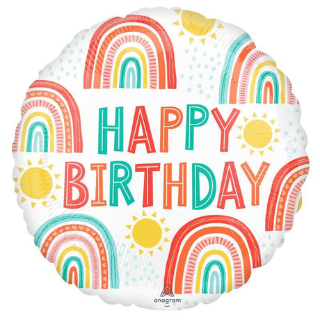 Bright retro rainbow foil balloon for birthdays and celebrations, 45cm self-sealing design adds fun to any event.