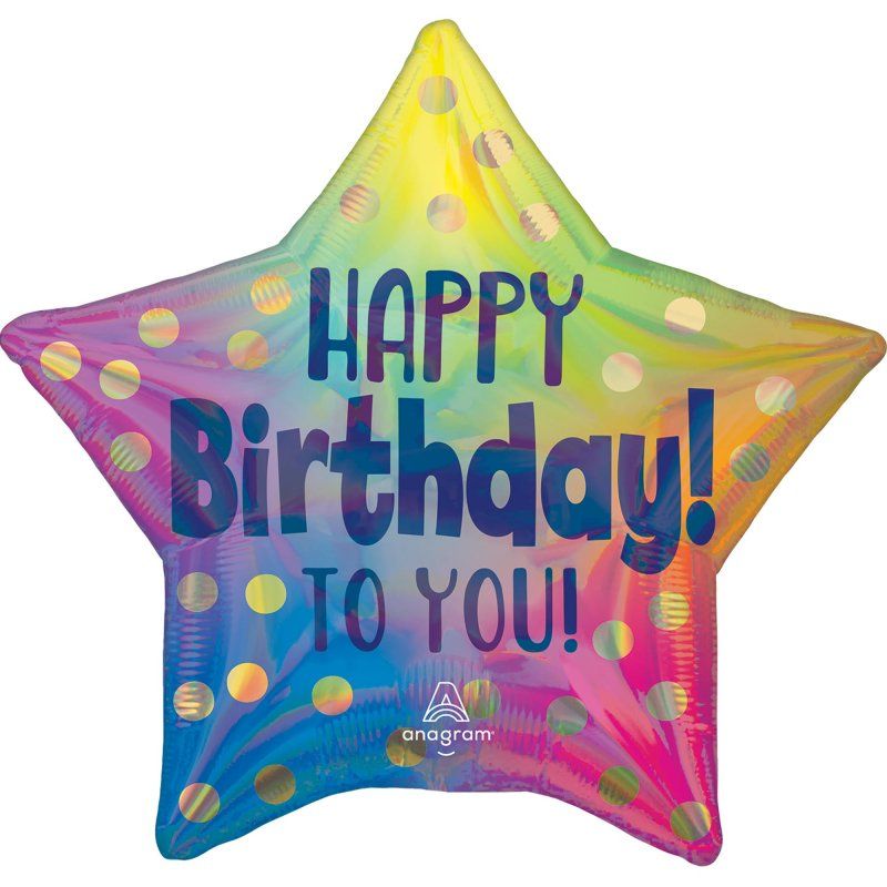 Gold dots and holographic star foil balloon, 45cm, perfect for stylish birthday celebrations and party decor.