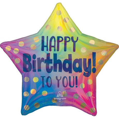 Gold dots and holographic star foil balloon, 45cm, perfect for stylish birthday celebrations and party decor.