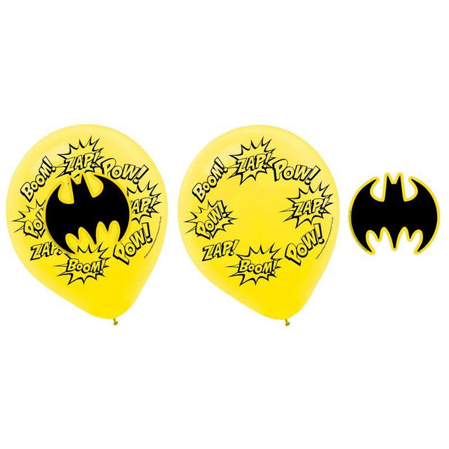 Pack of 6 Batman-themed latex balloons (30cm) for superhero-themed celebrations and birthday parties.