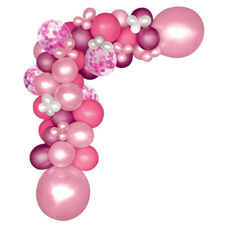 Pink Balloon Garland Kit with 70 assorted balloons for easy, vibrant party decorations and elegant event backdrops.