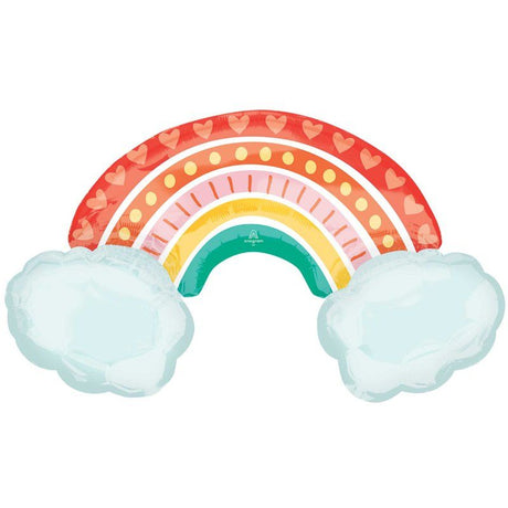 Large retro rainbow foil balloon measuring 93cm, perfect for vibrant celebrations and themed parties.