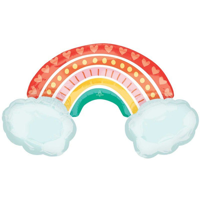 Large retro rainbow foil balloon measuring 93cm, perfect for vibrant celebrations and themed parties.