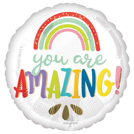 Self-sealing 45cm foil balloon featuring a colorful 'You Are Amazing' rainbow design by ANAGRAM.