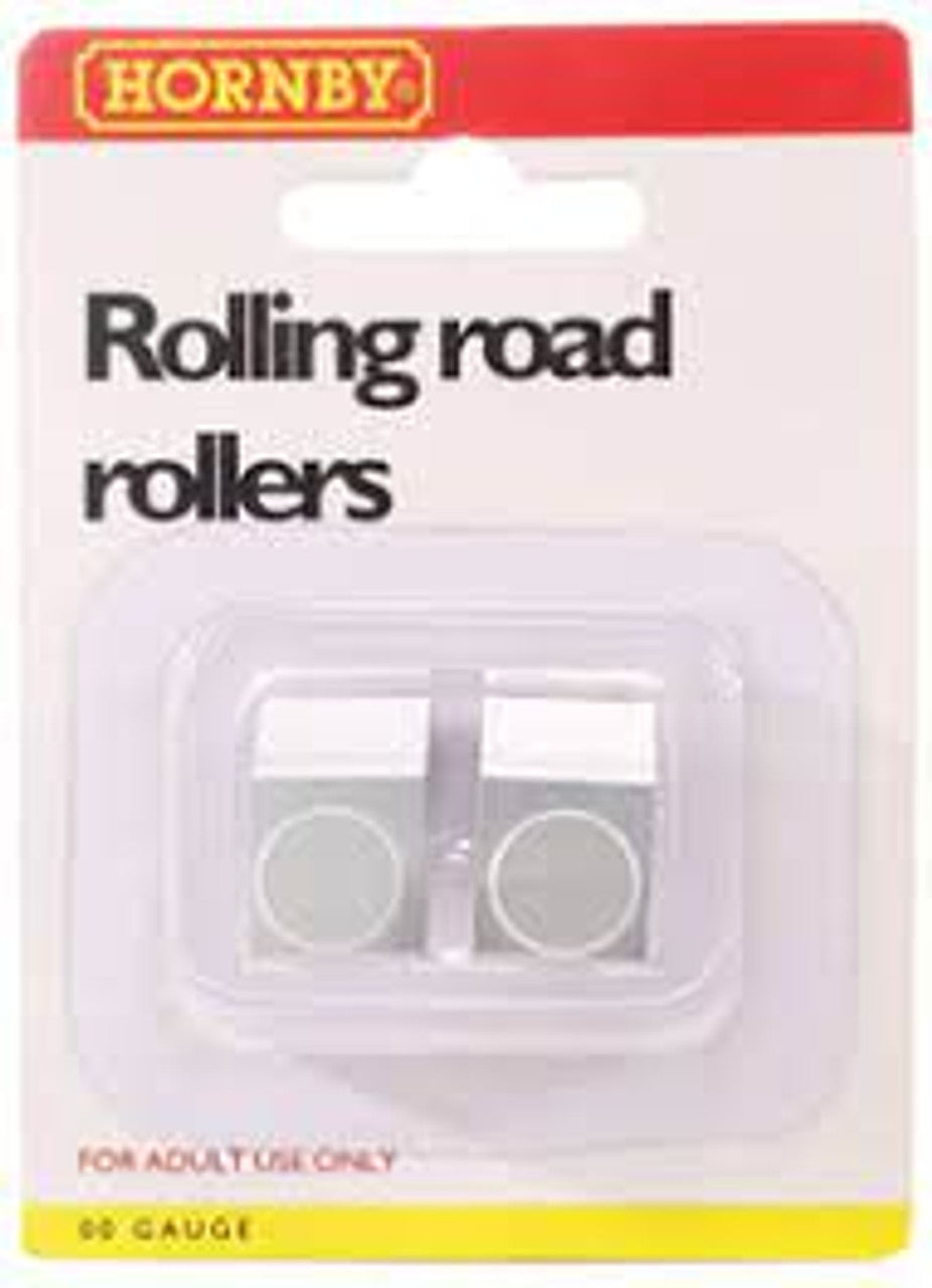 Hornby Spare Rolling Road Rollers (2 pc) for smooth train operation and diagnostics in model railway setups.