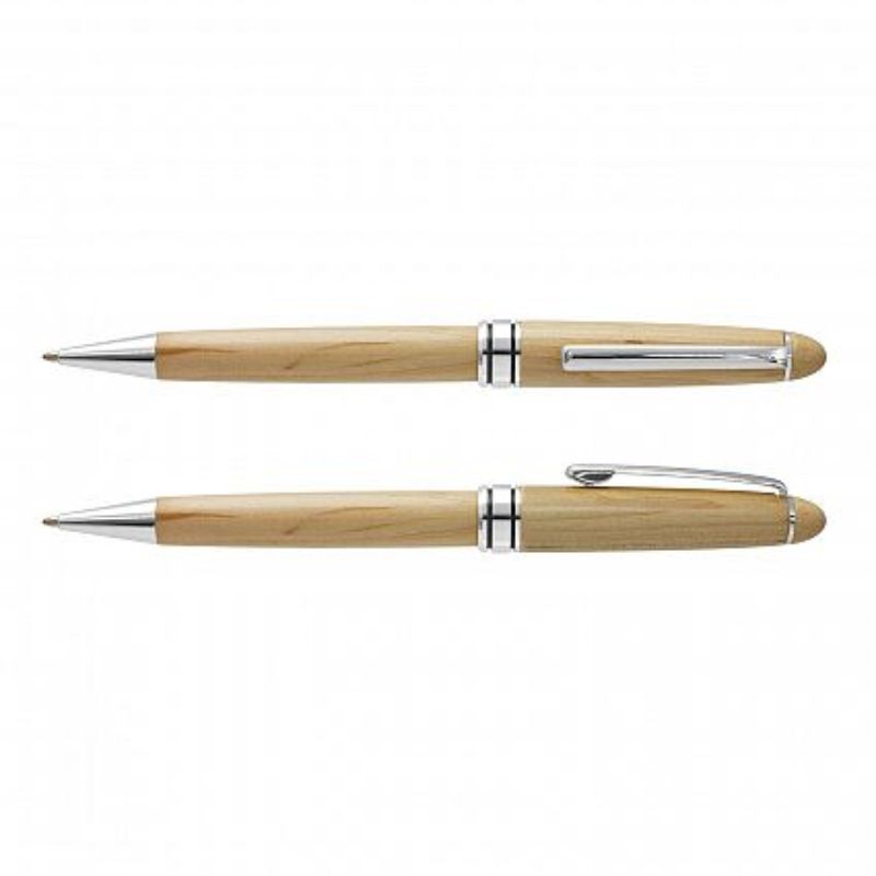 Supreme Wood Pen - Natural / Silver (Set of 12)