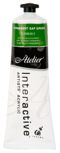 Atelier 80ml Permanent Sap Green Acrylic Paint for vibrant, versatile artistry with controlled drying techniques.