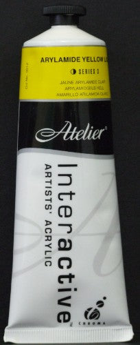 Atelier 80ml Arylamide Yellow Light acrylic paint, vibrant light yellow, versatile for seamless blending and layering.