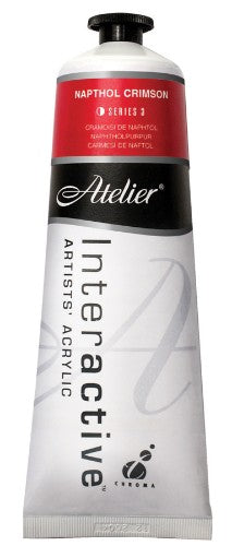 Vibrant Atelier 80ml Napthol Crimson acrylic paint perfect for versatile techniques and seamless blending, made in Australia.