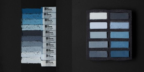 Set of 10 cool grey soft pastels for artists, ideal for blending, shading, and detailed artwork.