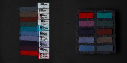 Set of 10 dark soft pastels, ideal for creating deep tones and seamless blends in artistic projects.