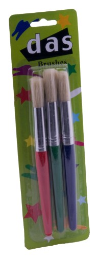 Set of 3 round bristle brushes for versatile use in acrylic, watercolor, and oil painting.