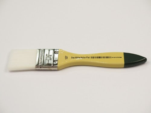 Das S8015 Artist Brush with soft white nylon bristles, 1.5-inch flat for smooth paint application and versatile use.