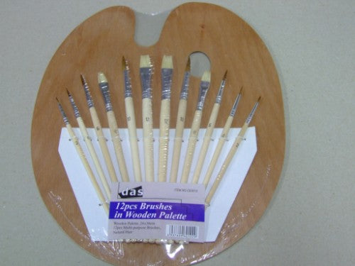 Artist Brush Set - Das 12pc Brush Set On Wooden Palette 24x