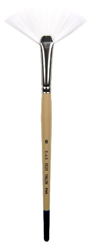 S9620 White Taklon Fan Brush #6 for watercolor, acrylic, and gouache, ideal for detailing and blending in art.