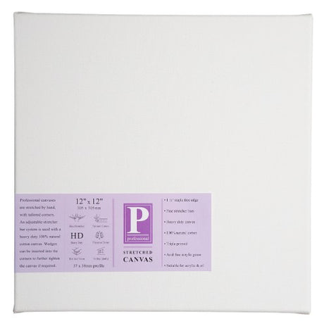 1.5 Professional Heavy Duty Canvas 12x12 made from natural cotton, triple primed for vibrant, long-lasting artwork.