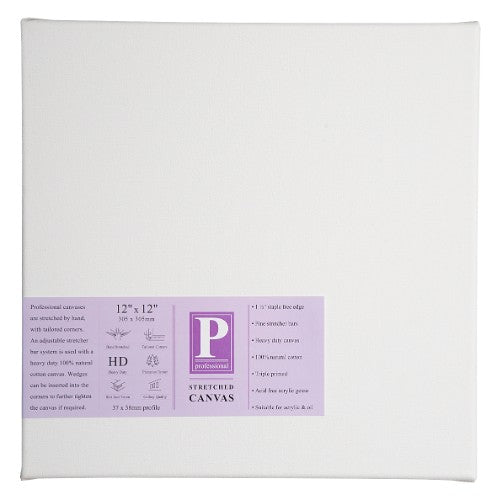 1.5 Professional Heavy Duty Canvas 12x12 made from natural cotton, triple primed for vibrant, long-lasting artwork.