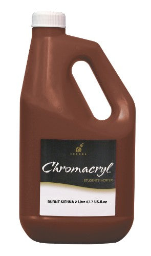 2-liter bottle of Chromacryl acrylic paint in rich Burnt Sienna, perfect for artists of all skill levels.