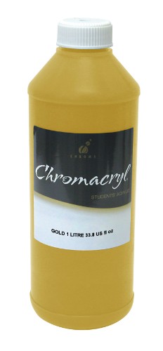 Gold Chromacryl 1L acrylic paint with a creamy texture, ideal for artists of all skill levels, offering excellent coverage.