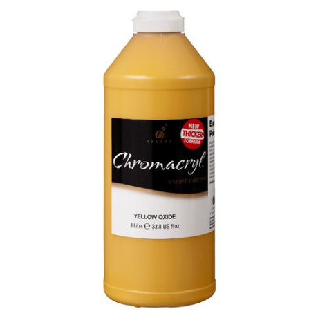Vibrant 1L Yellow Oxide Acrylic Paint by Chromacryl, perfect for artists with excellent coverage and lightfastness.