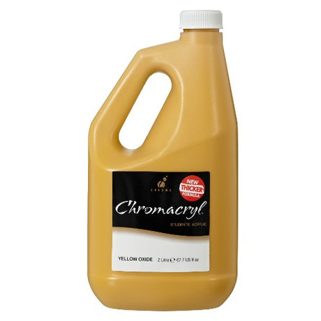 Vibrant 2-liter yellow oxide acrylic paint for artists with excellent coverage and durability, perfect for various surfaces.