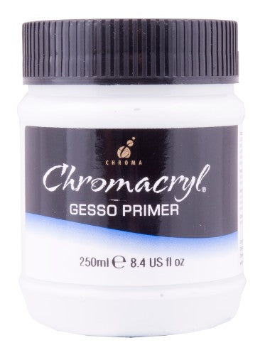Chromacryl Gesso Primer 250ml for vibrant, reliable surfaces in acrylic, oil, and watercolor painting.