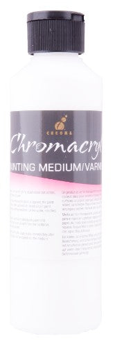Clear Chromacryl Medium Varnish 250ml, glossy finish for acrylic art, ideal for students and professionals.