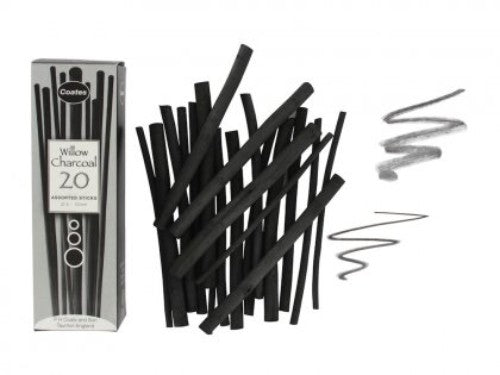 Coates Willow Charcoal Long Lengths, premium artist charcoal for rich blacks and smooth application in sketches and portraits.