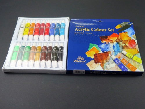 Vibrant 18-color set of Phoenix Acrylic paints in 12ml tubes, ideal for artists of all levels and various surfaces.