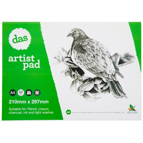 Das Artists Pad (Woodpigeon) A4 sketch pad for various mediums, featuring acid-free paper and a smooth texture for blending.