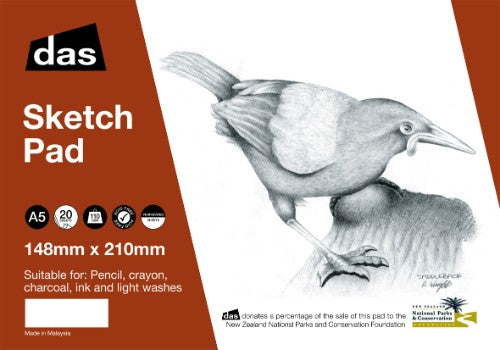 Das Sp Sketch Pad A5 with 20 premium sheets, ideal for various artistic mediums and easy page-turning design.