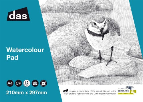 A4 sketch pad with 12 sheets of 300gsm cold press paper for watercolor and mixed media art.