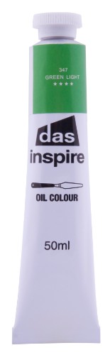50ml tube of Das Inspire Artist Oil Paint in vibrant Green Light, perfect for all skill levels and various surfaces.