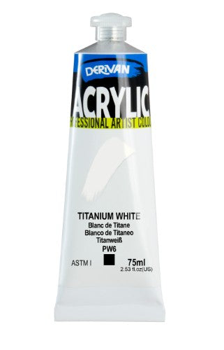 Derivan Acrylic 75ml Titanium White paint offers vibrant coverage for artists with excellent lightfastness and water resistance.