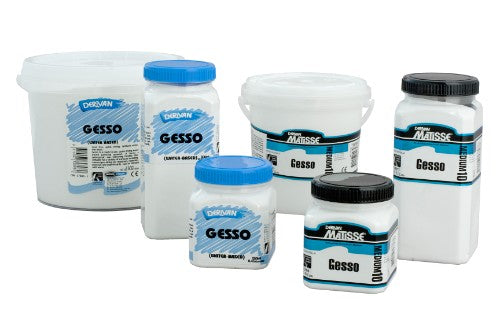 Derivan 2L Gesso, a versatile water-based primer for canvas and paper, ensures superior adhesion and a smooth painting surface.