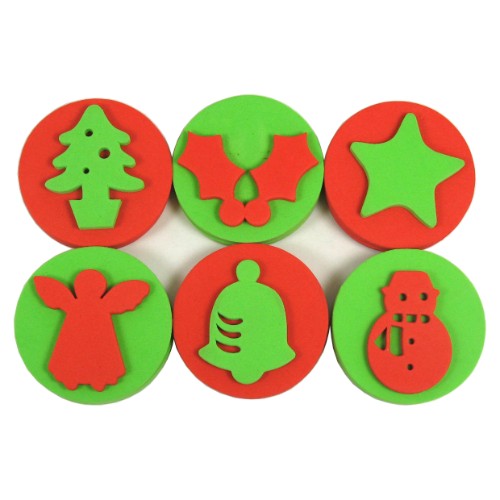 Set of 6 Christmas-themed palm printers for kids, featuring elastic straps for easy use and creative holiday crafting.