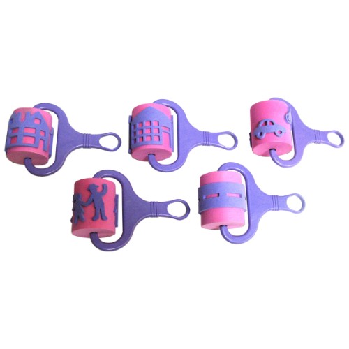 Set of 5 town-themed foam painting rollers for kids, 6.5 cm wide, perfect for creative art projects.