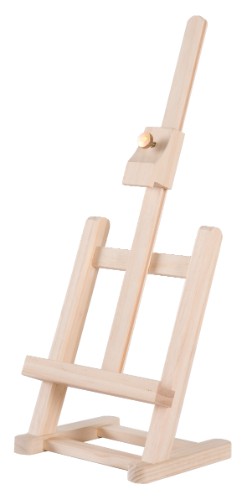Mini H-Frame Display Easel in natural Elm, ideal for showcasing art and photos up to 30cm tall in compact spaces.