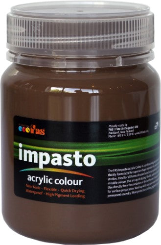 FAS Impasto Acrylic 250ml Raw Umber: thick texture, rich color, ideal for diverse art projects and vibrant brushwork.