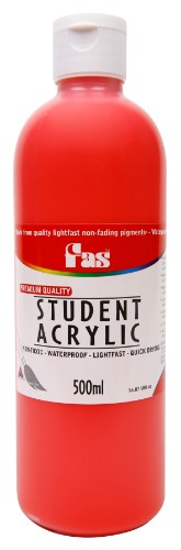 Fas Student Acrylic 500ml in Warm Red, versatile non-toxic paint for vibrant artistic expression in various mediums.