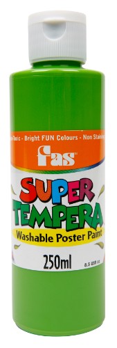 Fas Super Tempera 250ml Leaf, vibrant non-toxic paint for versatile art projects, easy to use, quick-drying and washable.